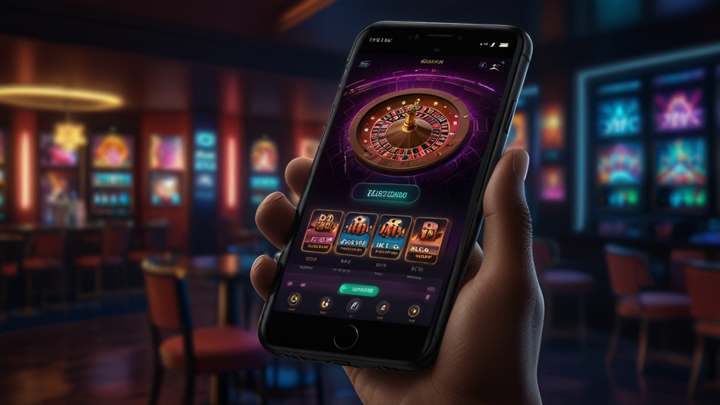Mobile casino app lobby with cashier and support features on a phone