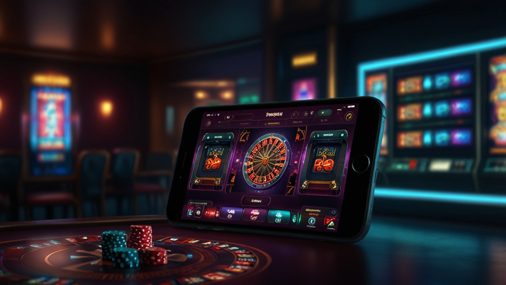 Smartphone showing casino mobile access with iPhone and Android cues