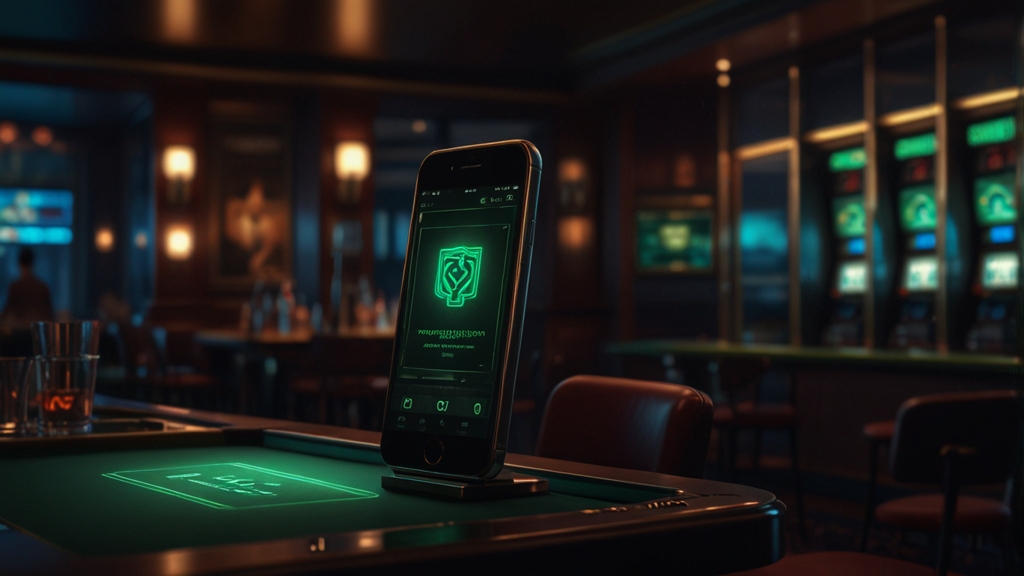 Phone installation screen with security checks in a casino-style setting